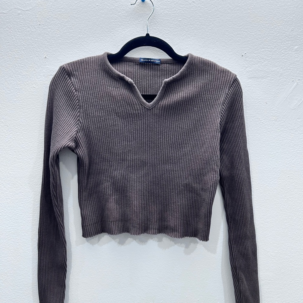 Brandy Melville Brown Ripped Cropped Long Sleeve